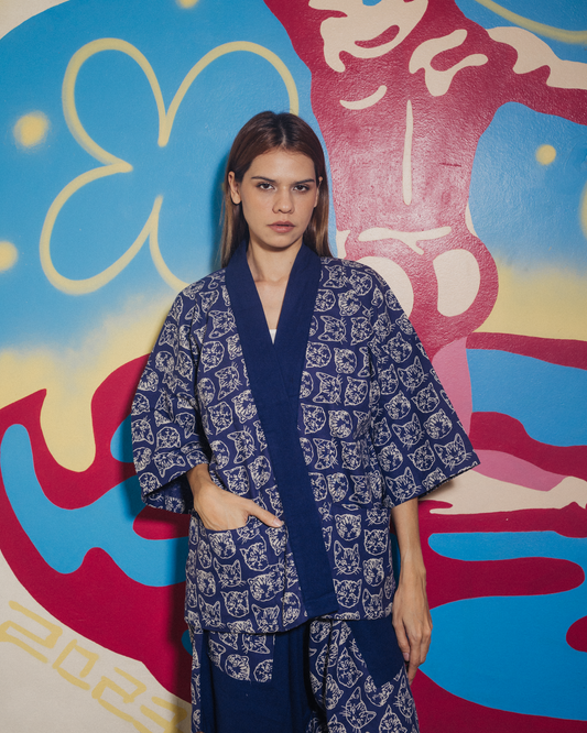 Neko Cat in Navy Blue Kimono
